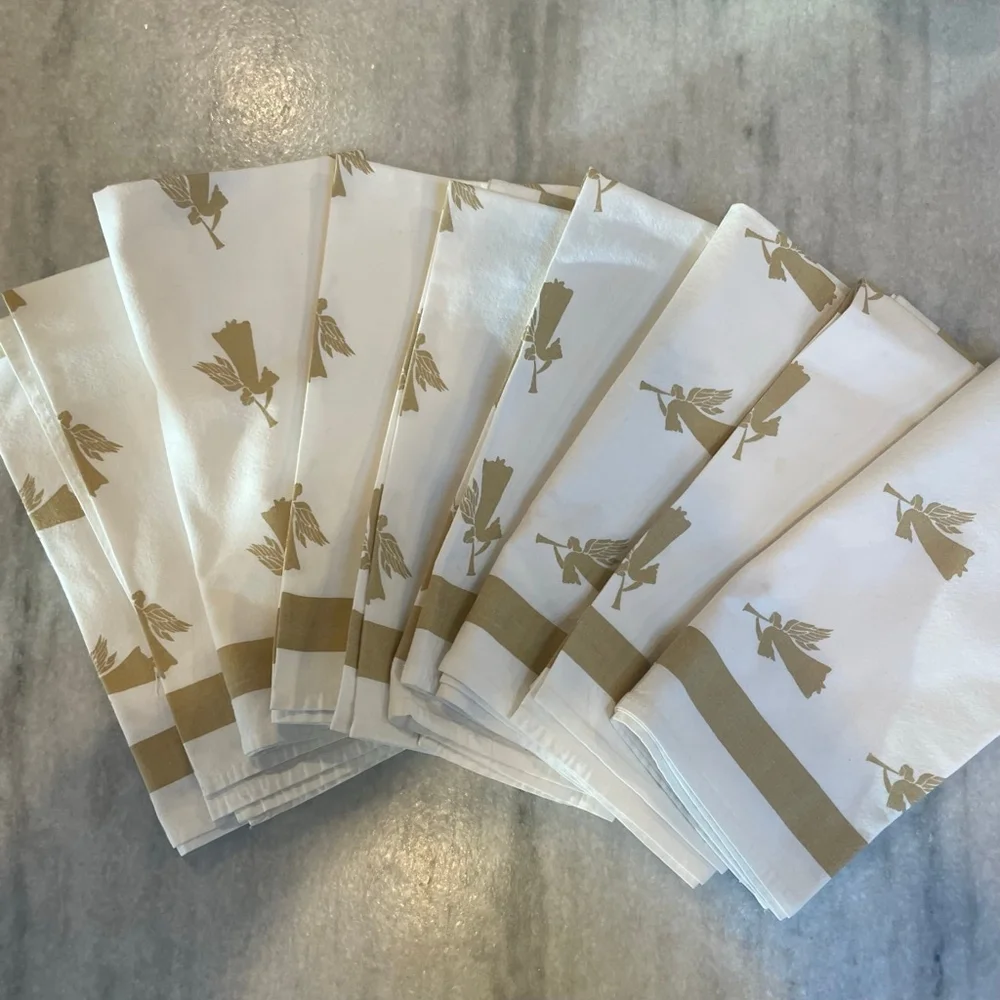 Christmas holiday, festive, gold, and white trumpeting cotton blend napkins - 9